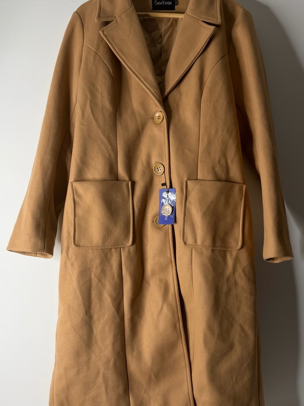 Women's Camel Single-Breasted Wool-Blend Coat